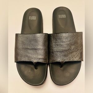 Eileen Fisher Motion Women’s Slide Sandals Sz 10 Metallic Gray/Silver